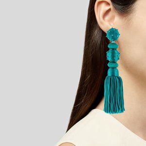 Oscar de la Renta - Beaded Silk Tassel Drop Clip-On Earrings